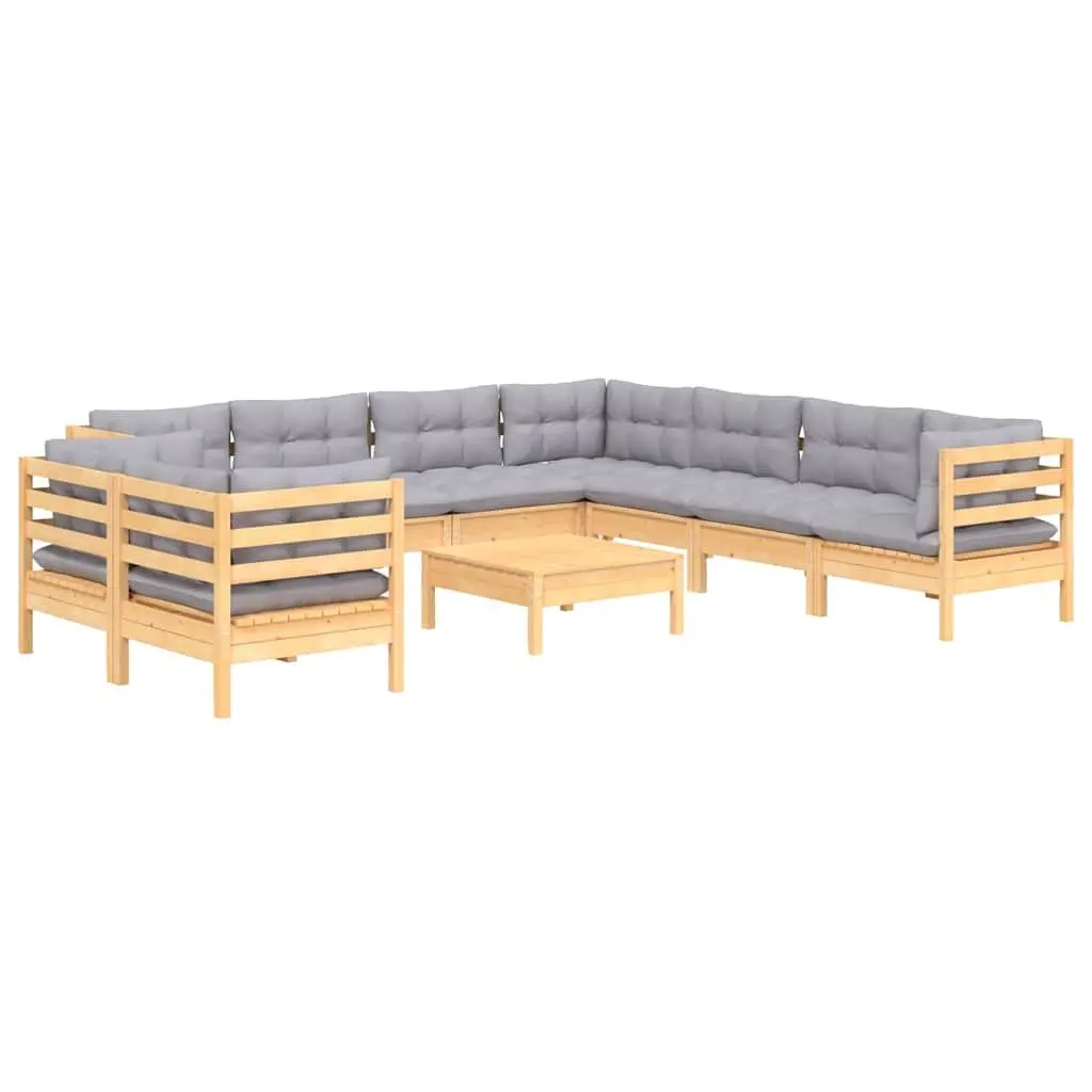 10-Piece Garden Lounge Set with Grey Cushions