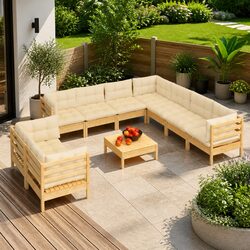 Premium 10 Piece Garden Lounge Set with Cream Cushions
