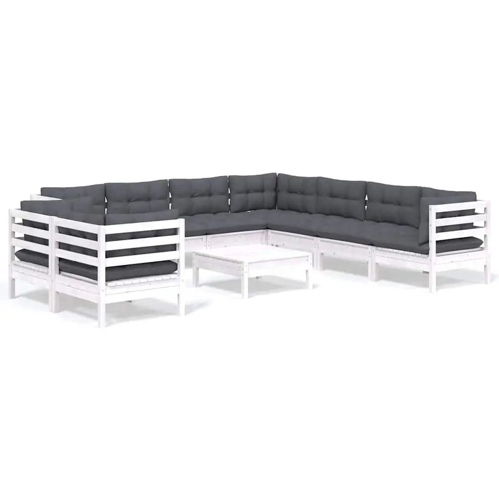 Garden Lounge Set Solid Pinewood 10 Piece Modular Outdoor Furniture with Cushions White