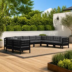 10-Piece Black Modular Garden Lounge Set with Cushions