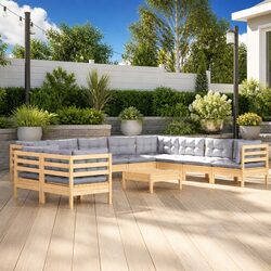 11-Piece Outdoor Garden Lounge Set with Grey Cushions