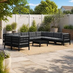 Durable Black Pinewood Garden Lounge Set with Cushions
