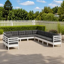 Sturdy 11 Piece White Solid Pinewood Garden Lounge Set