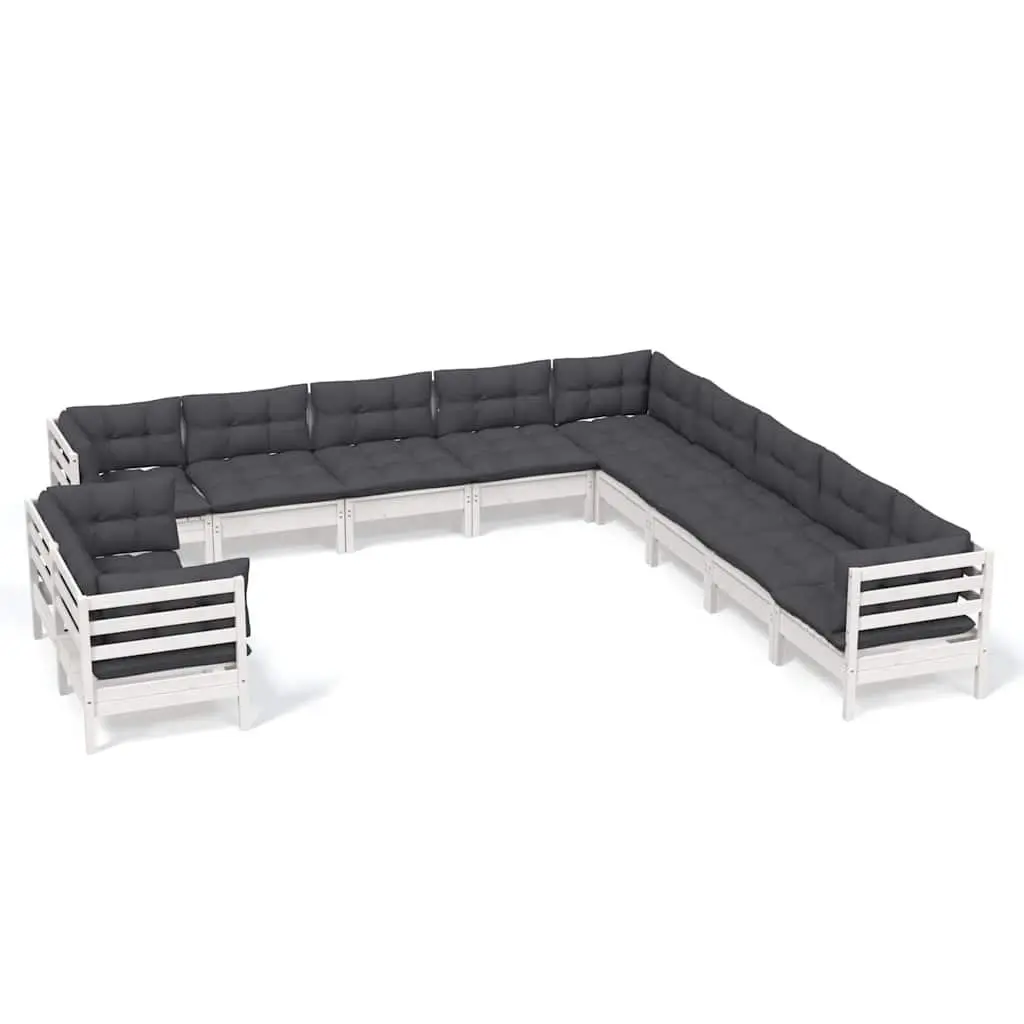 11 Piece White Solid Pinewood Garden Lounge Set