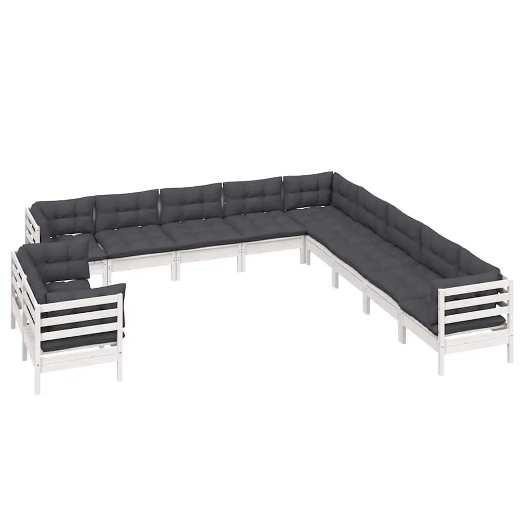 11 Piece White Solid Pinewood Garden Lounge Set