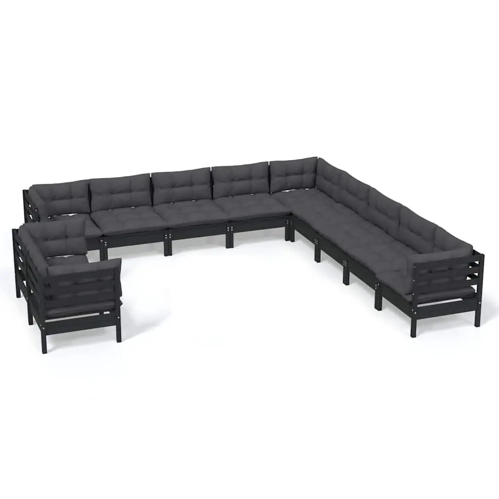 Modular Garden Lounge Set 11 Piece Black with Cushions