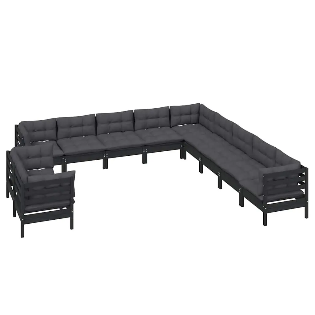 Modular Garden Lounge Set 11 Piece Black with Cushions