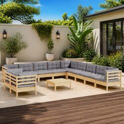 12-Piece Modular Garden Lounge Set with Grey Cushions