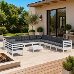 Durable 12-Piece Garden Lounge Set with White Cushions