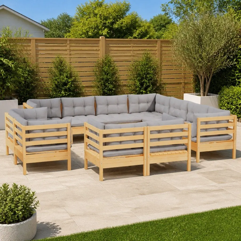 Modular Garden Lounge Set with Grey Cushions