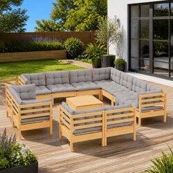 Durable 12 Piece Garden Lounge Set with Grey Cushions