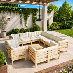 Sturdy 12 Piece Garden Lounge Set with Cream Cushions