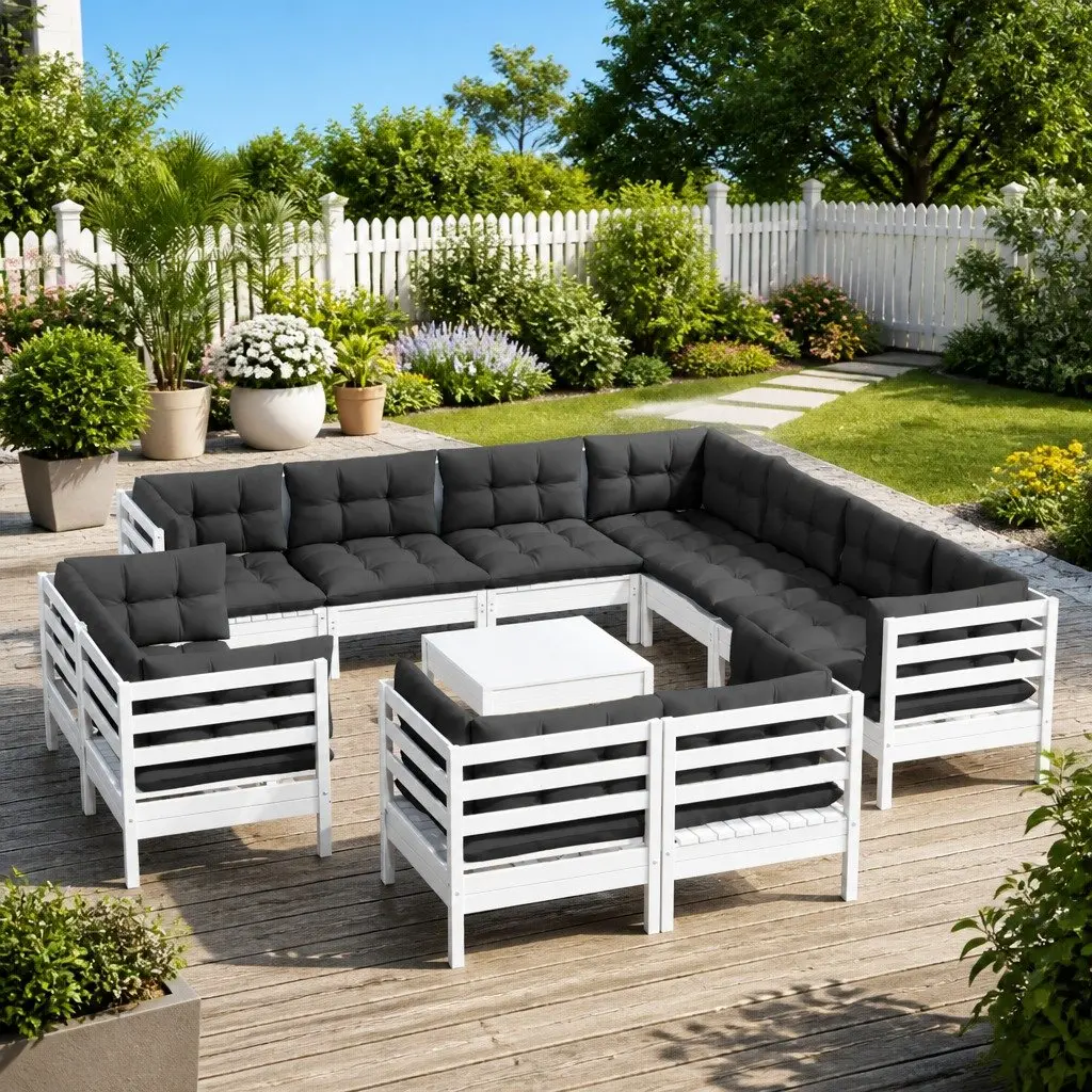 12 Piece White Garden Lounge Set for Outdoor Spaces