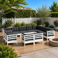 Premium 12-Piece Garden Lounge Set in White Pinewood