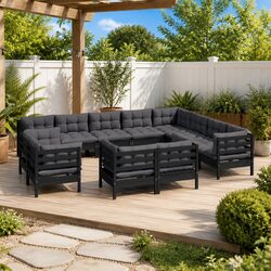 Durable 12-Piece Outdoor Garden Lounge Set in Black Pinewood