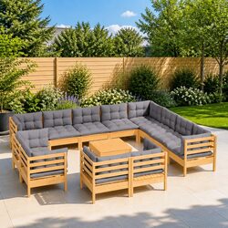 Premium 13 Piece Outdoor Garden Lounge Set with Grey Cushions