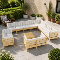 Premium Garden Lounge Set - 13 Pieces with Cream Cushions