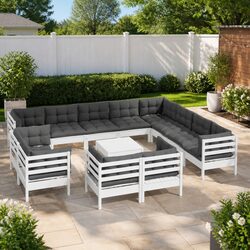 Sturdy 13 Piece Garden Lounge Set in White Pinewood