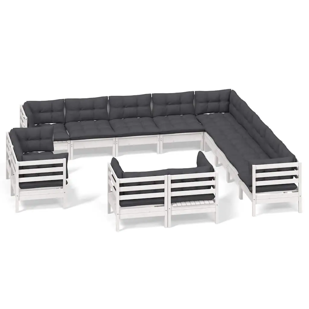 13-Piece Garden Lounge Set in White Pinewood