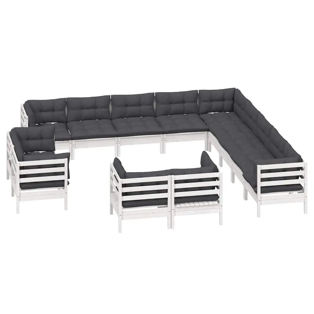 13-Piece Garden Lounge Set in White Pinewood