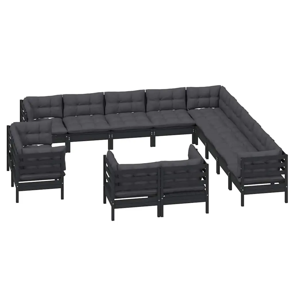 Garden Lounge Set Solid Pinewood 13 Piece Outdoor Patio Furniture Black