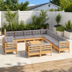Exceptional 14 Piece Garden Lounge Set with Grey Cushions