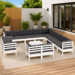Sturdy 14-Piece White Garden Lounge Set with Cushions