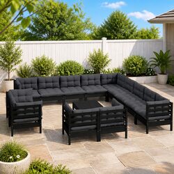 14 Piece Black Modular Garden Lounge Set for Outdoor Use