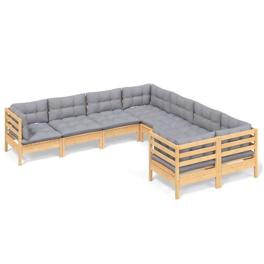 Garden Lounge Set Solid Pinewood 8 Piece Modular Outdoor Patio Furniture Grey Cushions