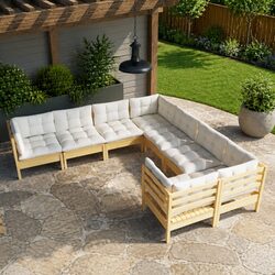 Solid Pinewood 8-Piece Garden Lounge Set with Cream Cushions