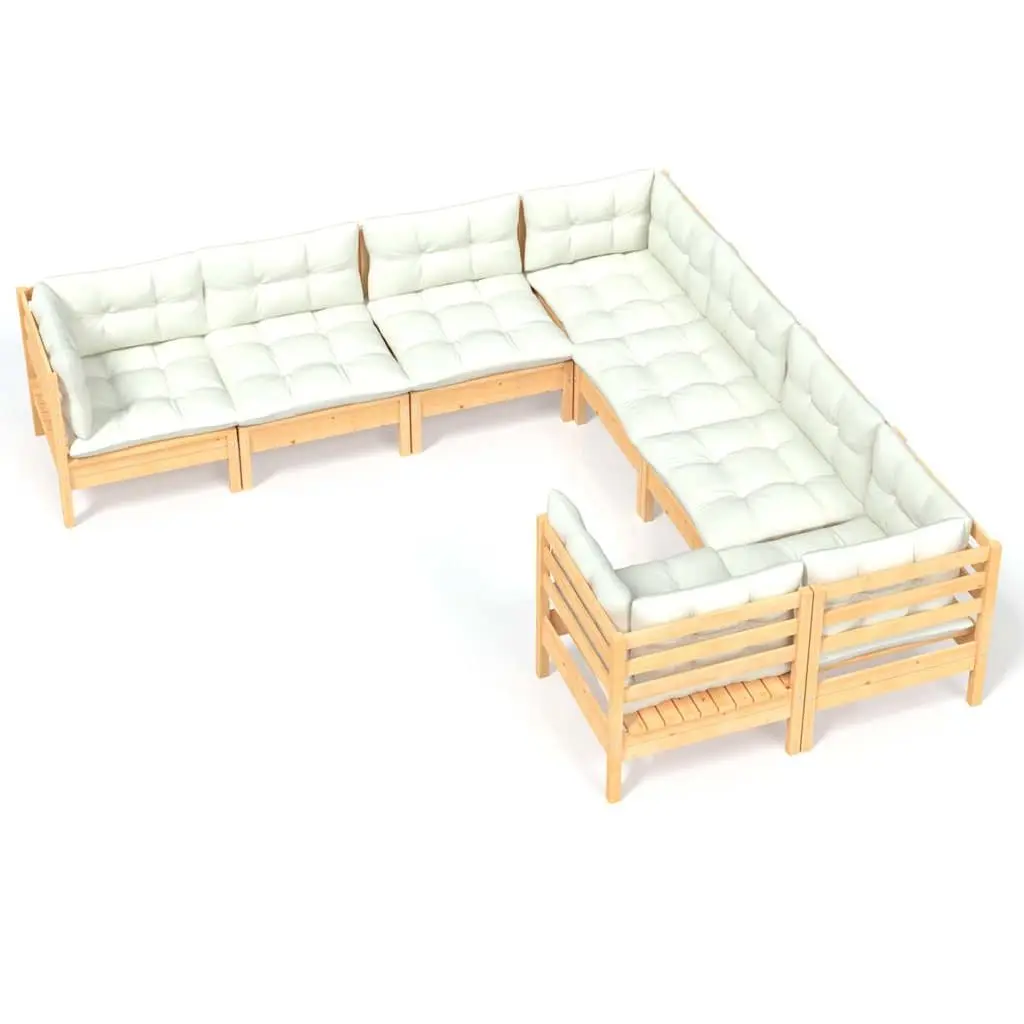 Garden Lounge Set Solid Pinewood 8 Piece Cream Cushions