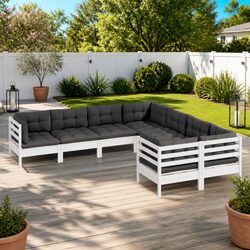 Modular Outdoor Lounge Set 8 Piece White Cushions