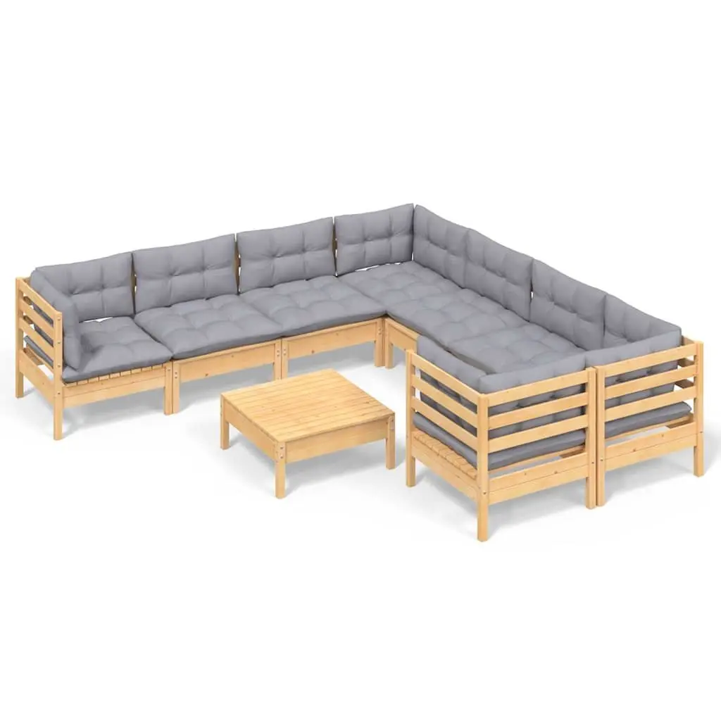 9 Piece Outdoor Patio Furniture Set with Grey Cushions