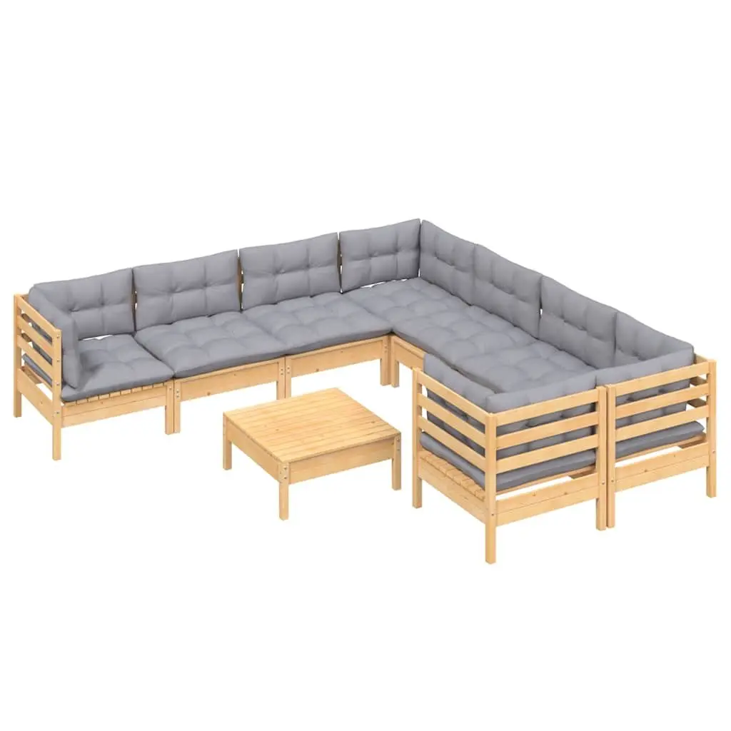 9 Piece Outdoor Patio Furniture Set with Grey Cushions