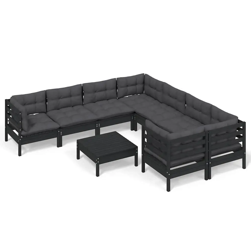 9 Piece Black Pinewood Modular Garden Lounge Set