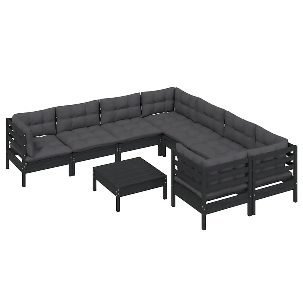 9 Piece Black Pinewood Modular Garden Lounge Set