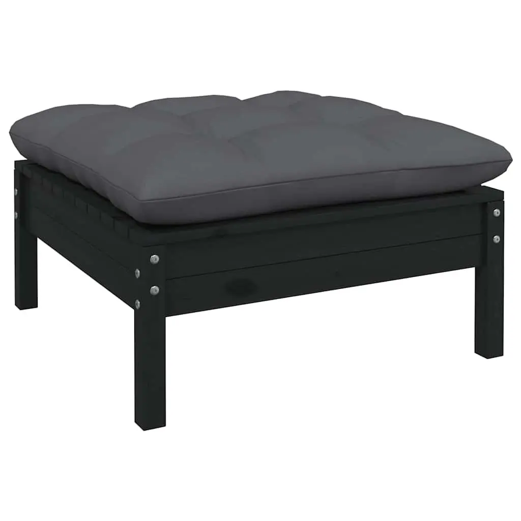 9 Piece Black Pinewood Modular Garden Lounge Set