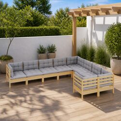 9-Piece Garden Lounge Set with Grey Cushions