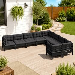 Black Modular Outdoor Lounge Set with 9 Pieces and Cushions