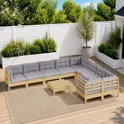 Durable 10 Piece Modular Garden Lounge Set with Grey Cushions