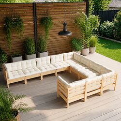 10 Piece Modular Pinewood Garden Lounge Set for Outdoor Use