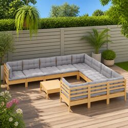 Durable 11 Piece Garden Lounge Set with Grey Cushions