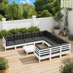 White Pinewood Outdoor Lounge Set - 11 Piece Patio Furniture
