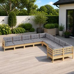 Sturdy 10-Piece Garden Lounge Set with Grey Cushions