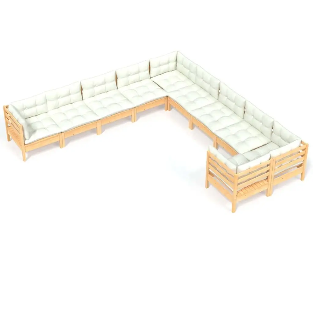 Garden Lounge Set Solid Pinewood 10 Piece Outdoor Patio Furniture Cream Cushions