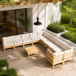 Premium 11 Piece Pinewood Garden Lounge Set with Cream Cushions