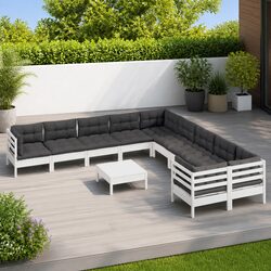 Wooden Garden Lounge Set 11 Piece Outdoor Patio Furniture with Cushions White