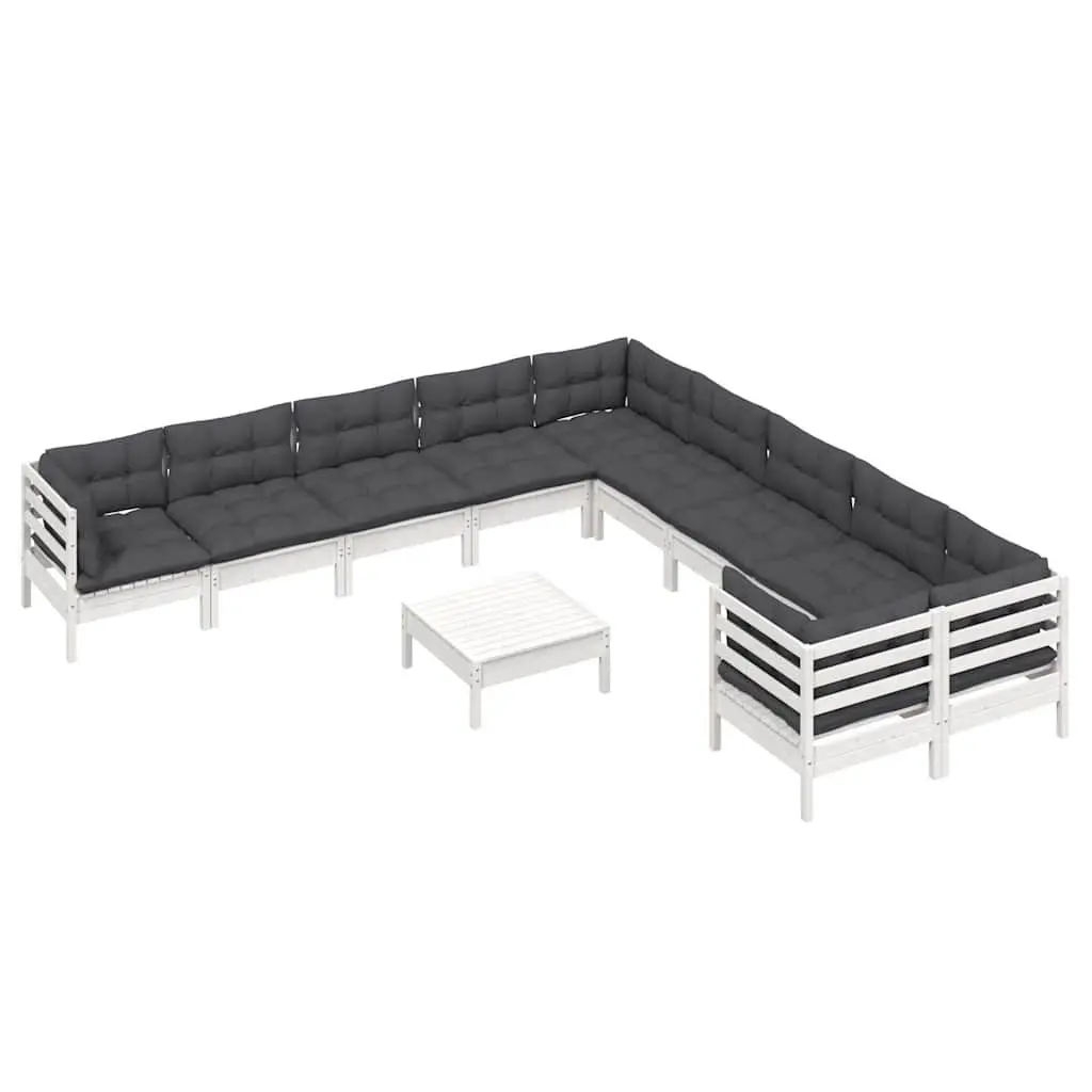 Wooden Garden Lounge Set Solid Pinewood 11 Piece Outdoor Patio Furniture White