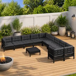 11 Piece Outdoor Patio Lounge Set in Black Pinewood