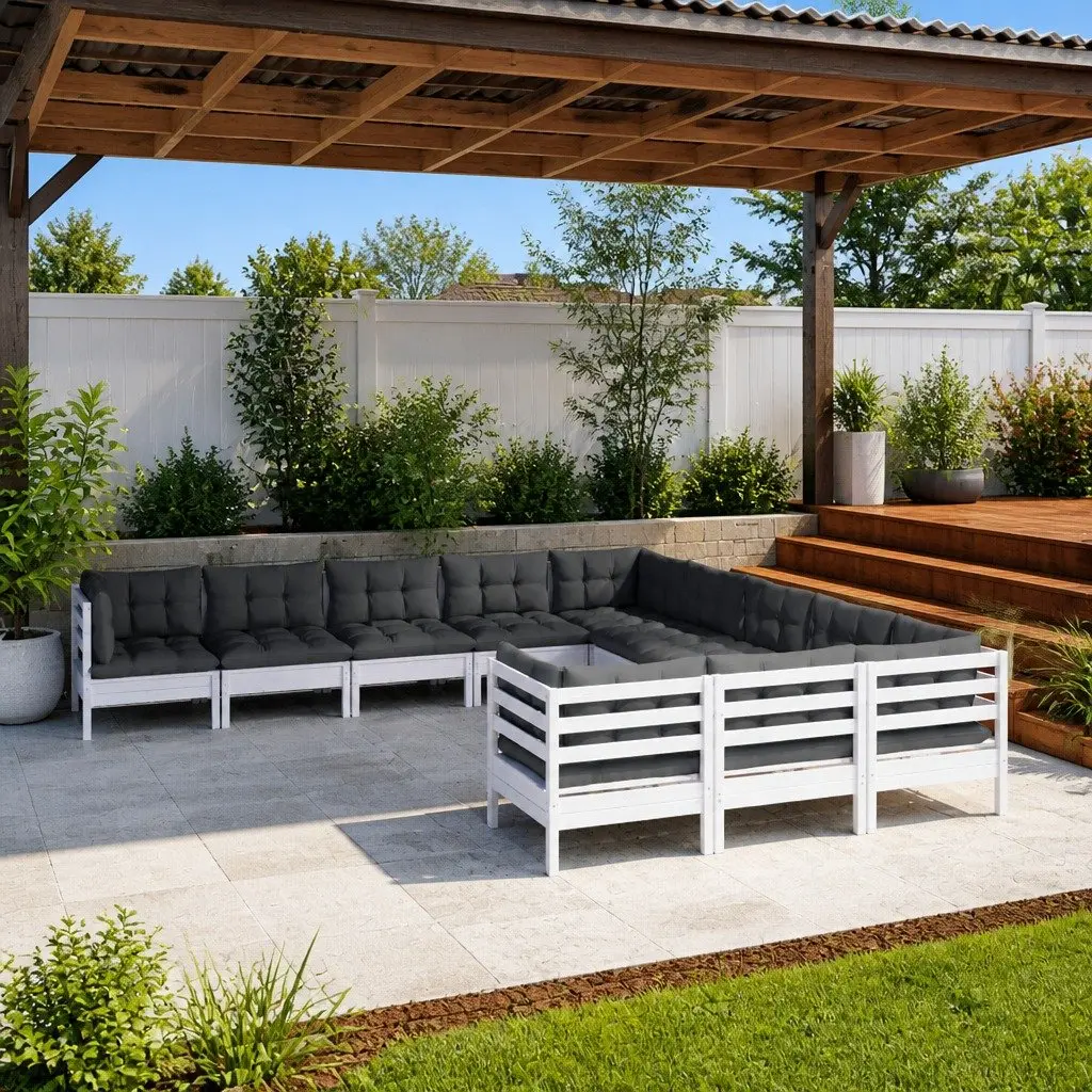 11 Piece Garden Lounge Set in White Pinewood